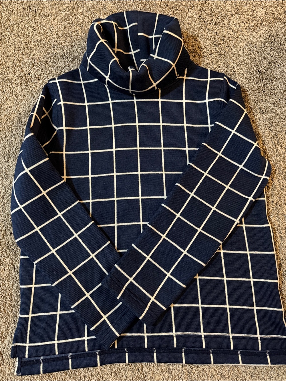 Classic Navy Grid Turtleneck Sweater